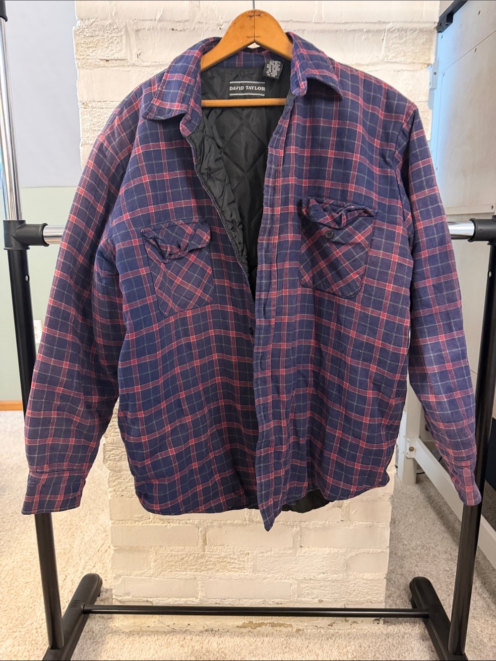 David Taylor Navy and Purple Plaid Quilted-Lined Shirt Jacket